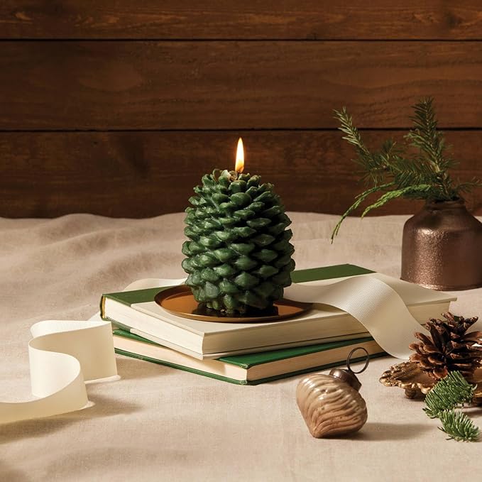 Thymes Frasier Fir Scented Candles for Home Decor - Green Pillar Candles for Women & Men - Place on Candle Holder - Luxury Home Fragrance Gifts (Molded Pinecone Pillar)
