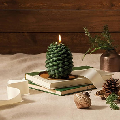 Thymes Frasier Fir Scented Candles for Home Decor - Green Pillar Candles for Women & Men - Place on Candle Holder - Luxury Home Fragrance Gifts (Molded Pinecone Pillar)