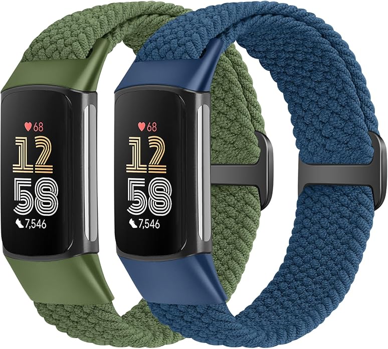 Elastic Braided Bands Compatible with Fitbit Charge 5/Fitbit Charge 6 for Women Men, Breathable Adjustable Stretchy Nylon Loop Sport Replacement Wristbands for Fitbit Charge 6 Charge 5 Straps