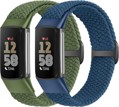 Elastic Braided Bands Compatible with Fitbit Charge 5/Fitbit Charge 6 for Women Men, Breathable Adjustable Stretchy Nylon Loop Sport Replacement Wristbands for Fitbit Charge 6 Charge 5 Straps