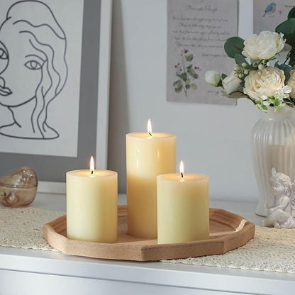 3x4 Inch Ivory Pillar Candles Set of 3 - Decorative Unscented Pillar Candles, Long Burning Dripless Candles for Table Decor, Smokeless Large Pillar Candles for Wedding, Dinner, Rustic Home Decor