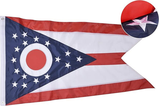 Ohio State Flag 3x5 Ft, Deluxe Embroidered Premium Polyester Durable OH Outside Flag