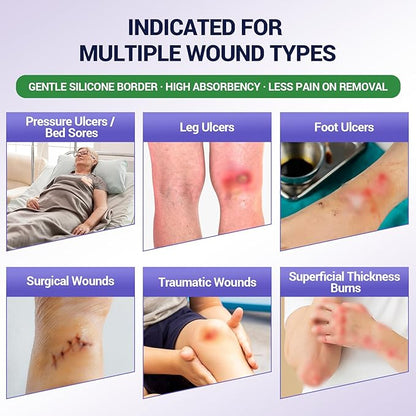 Silicone Foam Dressing 3" x 3" with Border, High Absorbency Wound Bandage, Gentle Adhesion, Soft Breathable Silicone Bandages for Wound Care, Pack of 10