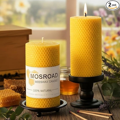 3x6 Rolled Beeswax Candles, 2 Packs, Handcrafted Honeycomb Beeswax Pillar Candles, Natural Pure Bees Wax Candle Farm Gifts for Home Decor, Candle Lovers, Air Purify