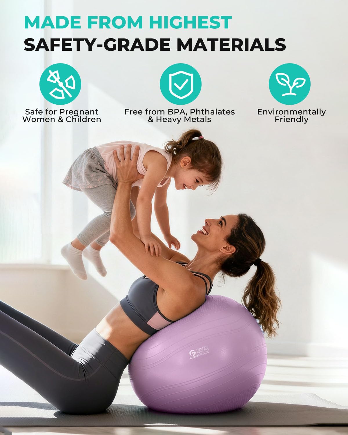 Gruper Yoga Ball, Extra Thick Exercise Ball for Workout Pregnancy Stability - 4 Sizes Anti Burst