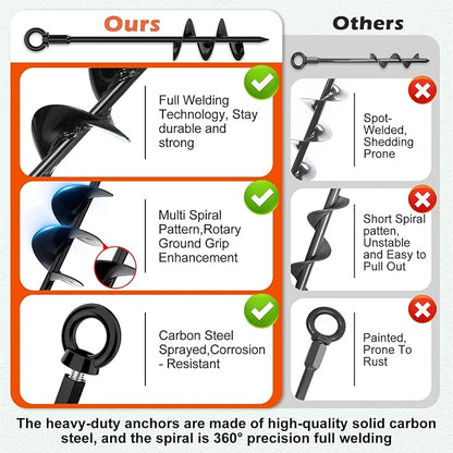 4 Pcs 18" Fully Welded Ground Anchors Shed Anchors Kit with 1/8" Galvanized Cable & Turnbuckles & Carabiners, Heavy Duty Earth Anchors for Sheds Trees Trampoline Greenhouse Swing Set Tent (Black)