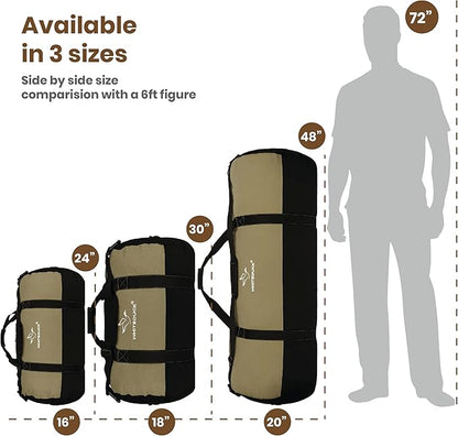 WHITEDUCK Heavy Duty Canvas Duffel Bag for Men and Women - Foldable Military Army Style Duffel Bag, with Full Length Zipper- Outdoors, Travel, Gym & Storage