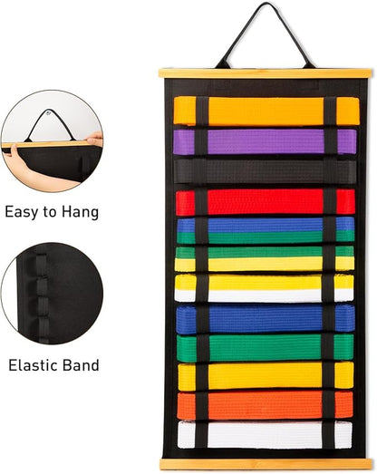 12Belts Karate Belt Display Rack with Bamboo Frame, Felt Taekwondo Belt Display, Martial Art Belt Display Holder for Martial Art Learner, Not Easily Deformed Surprise Choice (Stud Included)