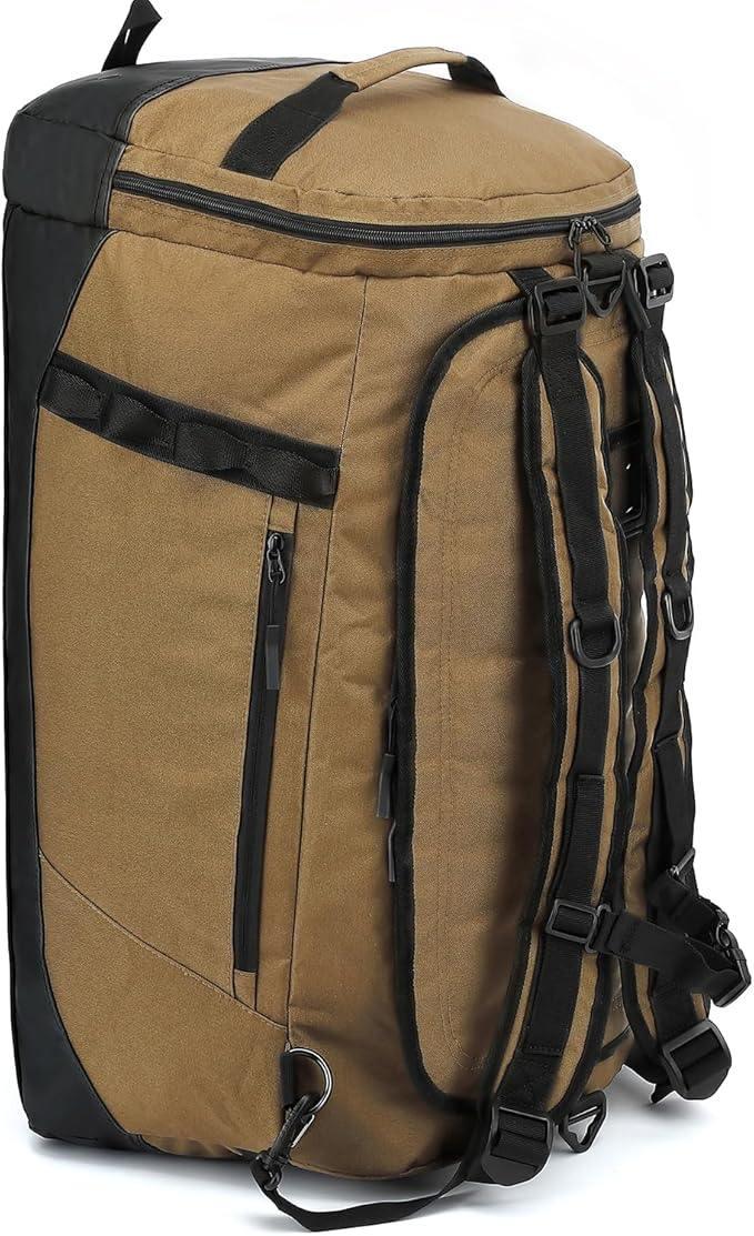 Large Travel Duffle Bag Backpack for Men Women 70L Big Sports Gym Bag with Shoe Compartment Heavy Duty Duffel Bags with Padded Straps for Weekend Overnight Camping, Brown