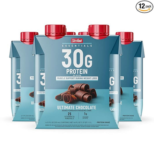 SlimFast Essentials 30g Protein Shake Chocolate, Protein Shakes Ready to Drink, Muscle Support, 1g
