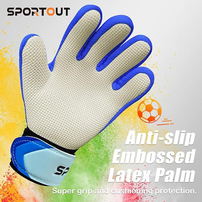 Sportout Kids Goalkeeper Gloves, Soccer Gloves with Double Wrist Protection and Non-Slip Wear Resistant Latex Material to Give Protection to Prevent Injuries