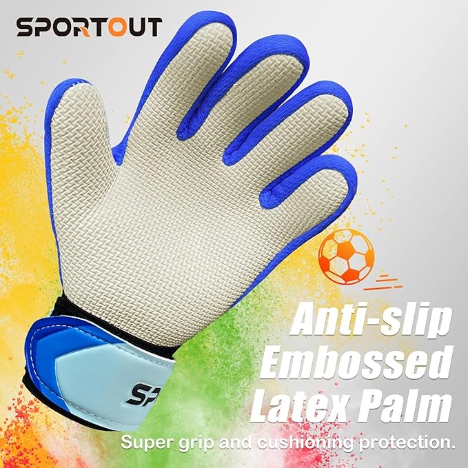 Sportout Kids Goalkeeper Gloves, Soccer Gloves with Double Wrist Protection and Non-Slip Wear Resistant Latex Material to Give Protection to Prevent Injuries