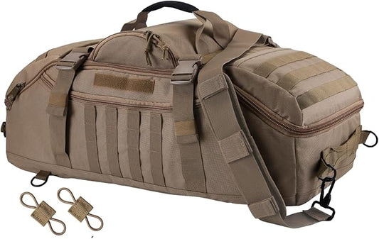 65L Large Travel Gym Duffle Bag Military Tactical Backpack, Army Pack 3 Day Bug Out Bag Rucksack for Outdoor Sport Hiking Camping with Molle System, Coyote