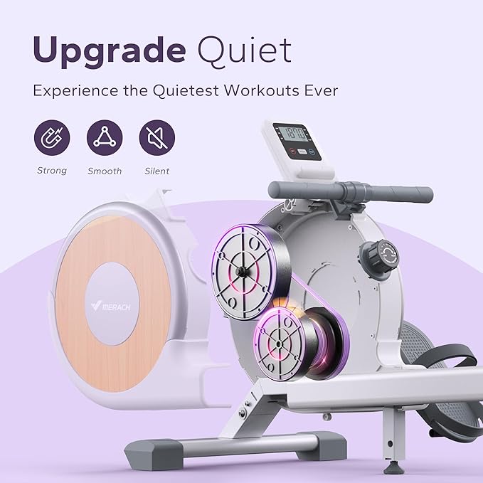MERACH Rowing Machines for Home, Magnetic Rowing Machine with 16 Levels, Rower Machine of Quiet Resistance, Dual Slide Rail with Max 350lbs Weight Capacity, App Compatible