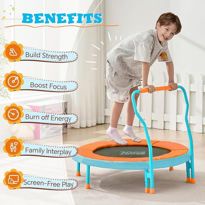 SPORTSOUL Mini Trampoline for Kids 3-6 with Super Safe Foam Handle Bar, 3ft Toddler Trampoline Indoor with No-Gap Cover for Indoor and Outdoor