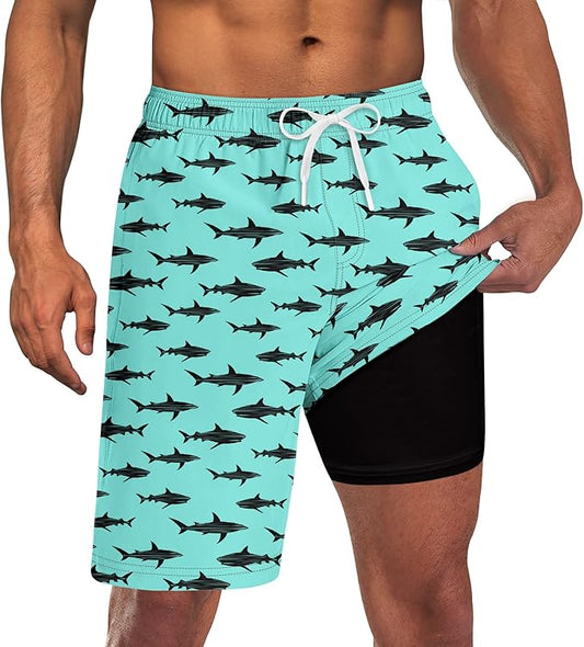 Goodstoworld Mens Swim Trunks with Compression Liner 9'' Inseam Quick Dry Swimsuit Shorts M-3XL