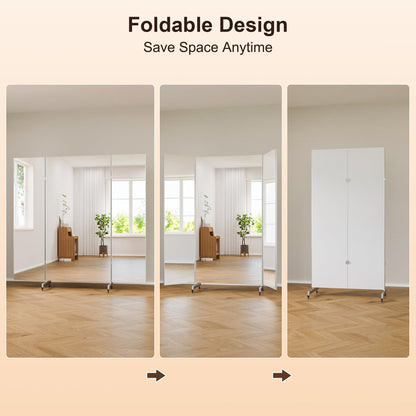 brisafe 67"x55" Folding Mirror with Wheels, 3-Panel Full Length Standing Mirror, Space-Saving