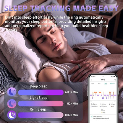 Activity Tracker Ring for Men ??Smart Ring with Heart Rate, SpO2, Blood Pressure, Sleep Monitoring, Step & Calorie Counter, 5ATM Waterproof, No Subscription Fee (Black, 7)