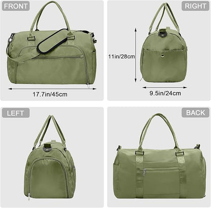 woogwin Small Gym Bag for Men & Women with Shoes & Wet Compartment Waterproof Duffle Bag for Travel Sports Workout Overnight Weekender(17.7'',Army Green)