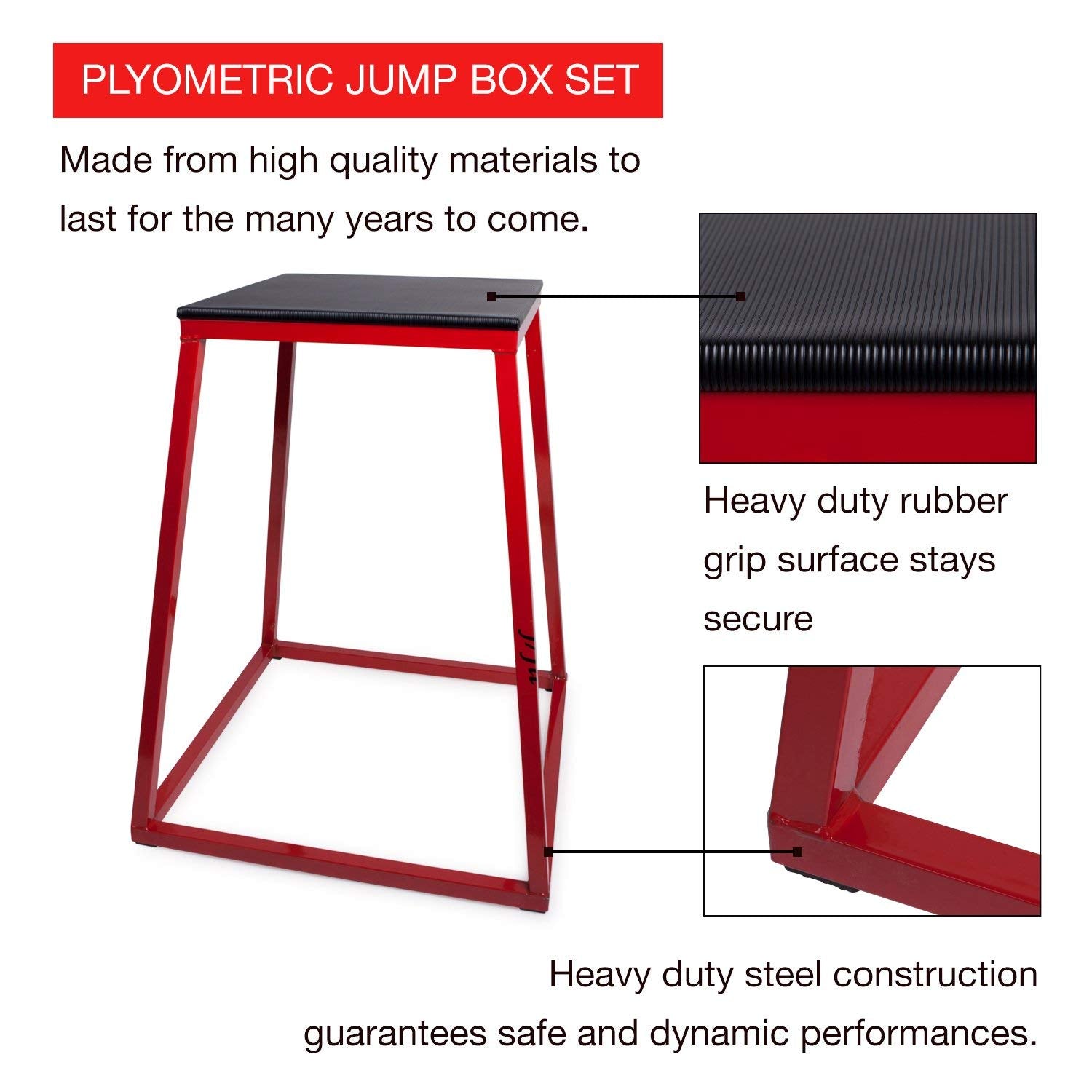JFIT Plyometric Jump Box - Commercial Grade Steel - 18" Height (Single Plyo Box)