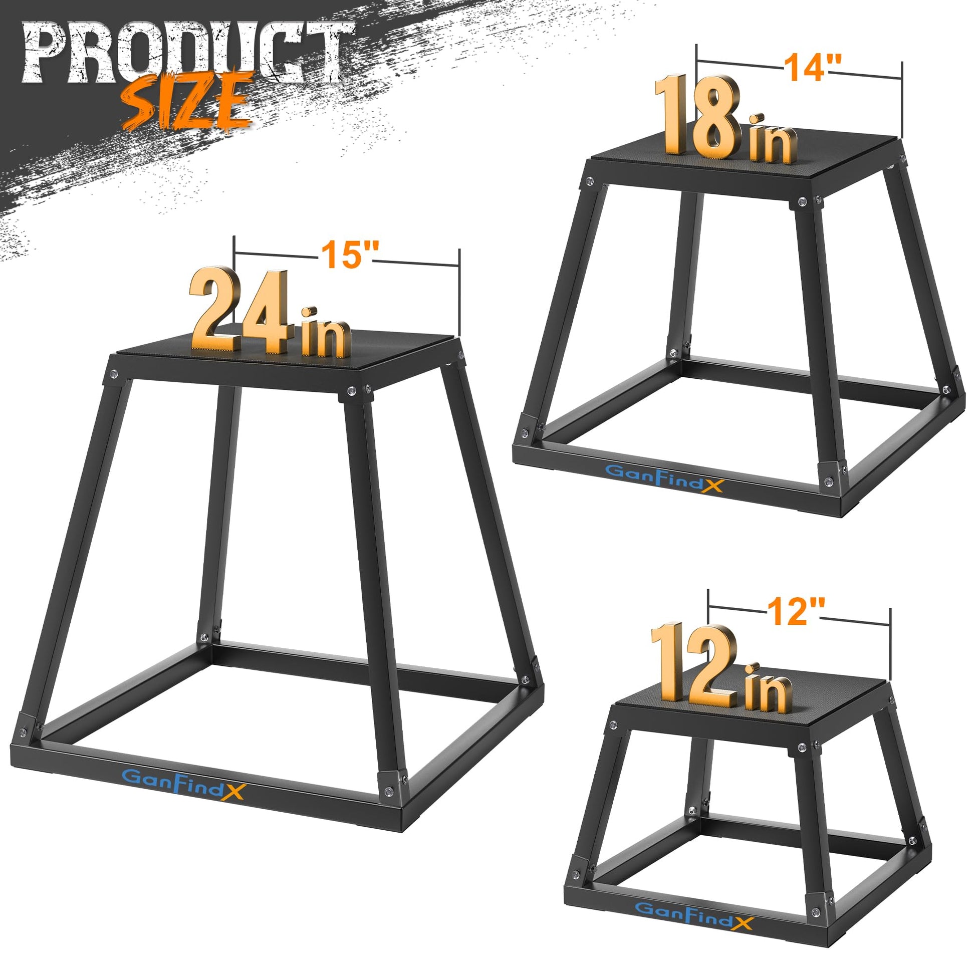 GanFindX 12/18/24" Metal Plyometric Jump Box, Heavy Duty Fitness Platform