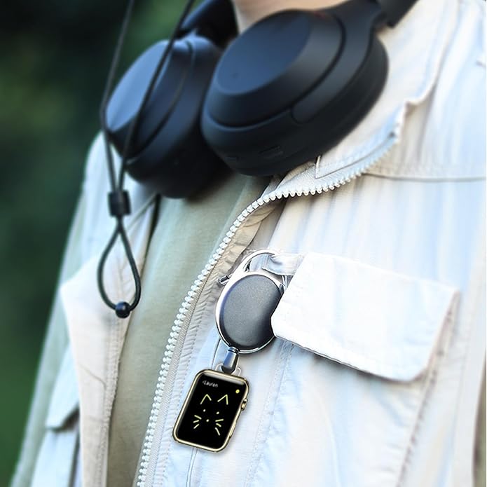 Badge Holder Retractable Clip Compatible with Apple Watch Band Series 10, Ultra 2, SE, 8 7 6 5 4 3 2 1 38mm 40mm 41mm 42mm 44mm 45mm 49mm, Stretchable Badge Reel Clip for iwatch Series 9