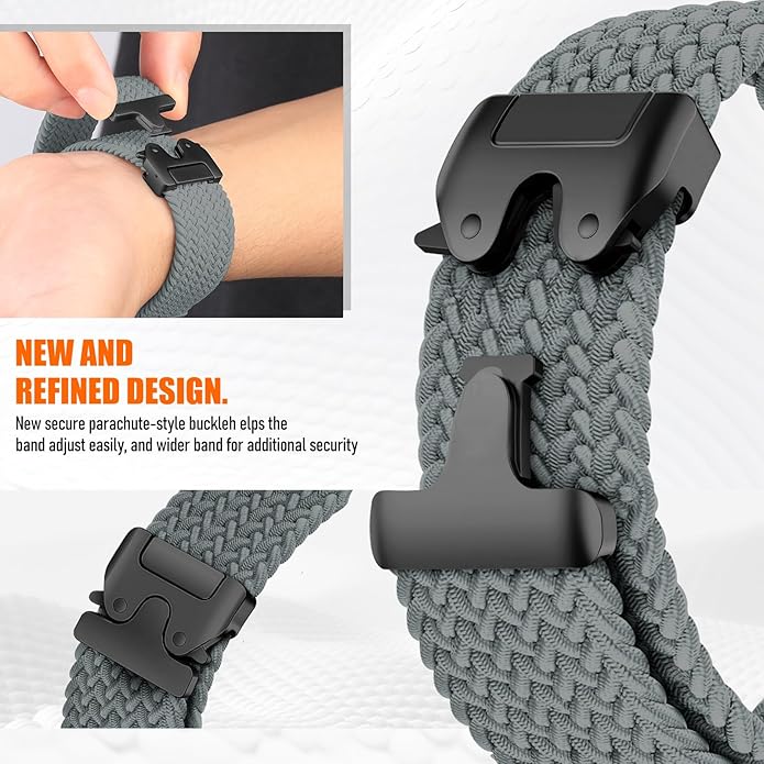 Braided Stretchy Band for Fitbit Versa 4/Versa 3/Sense 2/Sense Watch Band Women Men,Parachute-style Buckle Nylon Sport Wristband Soft Fabric Elastic Loop Strap Accessories for Versa 4/3
