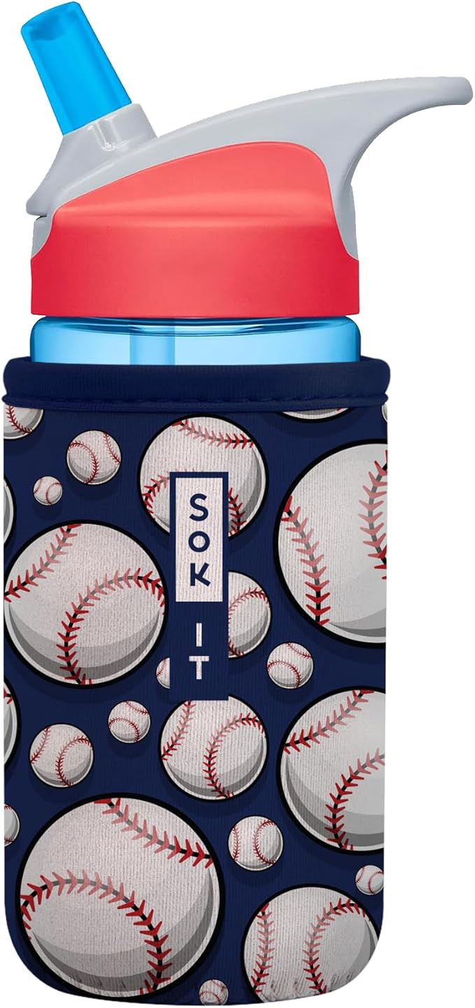 Sok It BotlSok Water Bottle Sleeve Insulated Neoprene Cover (Baseball, Fits 12oz CamelBak or Nalgene)