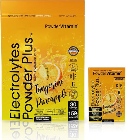 PowerVitamin Electrolytes Powder Packets - Tangerine Pineapple - Keto Electrolytes for Daily Energy - Hydration Powder with 1000mg Potassium, 120mg Magnesium, Zero Calories - 30 Hydration Packets