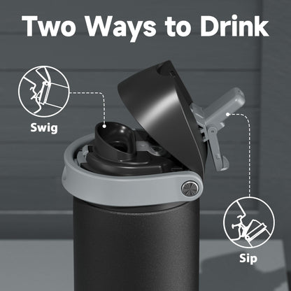 24 oz Insulated Water Bottle for Sports: Meoky Stainless Steel Water Bottle with 2-in-1 Straw and