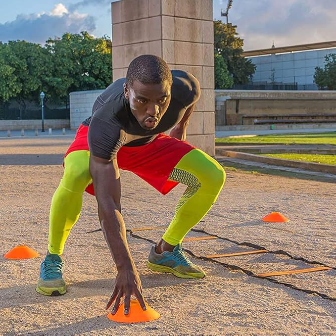 TOCO FREIDO Speed&Agility Training Set – 20ft Agility Ladder Set with 12 Rungs, 4 Adjustable Training Hurdle, 12 Disc Cones, 2 Resistance Bands, 1 Running Parachute and Footwork Drills Equipment