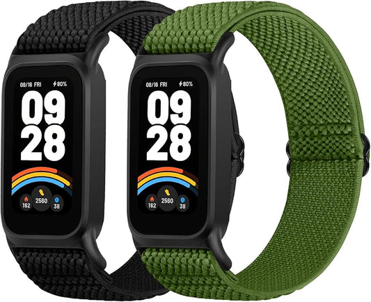 2 Pack Elastic Bands Compatible with Xiaomi Smart Band 9 Active Women Men, Soft Nylon Replacement Sport Wriststrap for Redmi Band 3