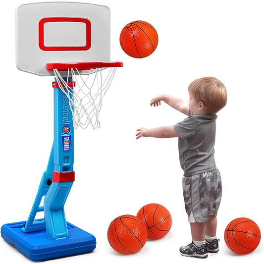 SUPER JOY Toddler Basketball Hoop - Height Adjustable Kids Hoop for Indoor & Outdoor Play - Portable Mini Basketball Goal for Poolside- Game Sport Toy for Boys & Girls Age 1 2 3 4 5
