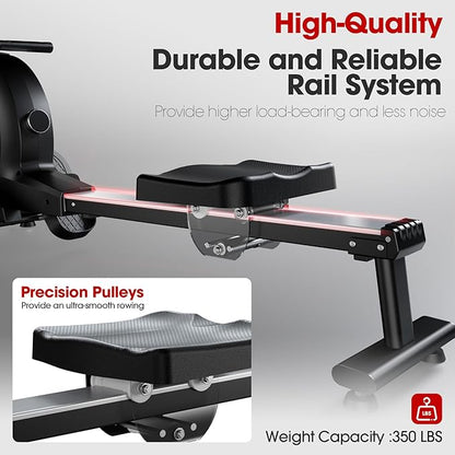 Rowing Machine, Magnetic Rowing Machine for Home, Upgraded 32-Levels Quiet Resistance with Smart Electronic Knob, 350 LBS Weight Capacity, Compact Rower Machine Easy Assembly, App Supported