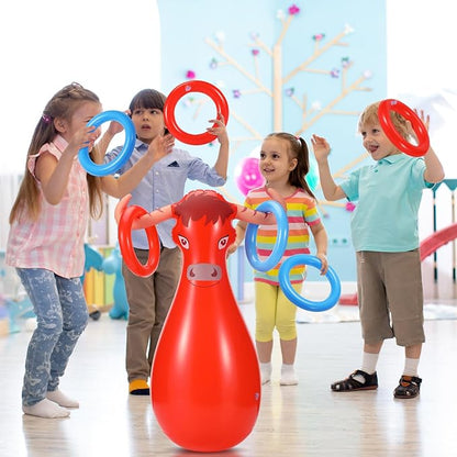 2 Pcs Inflatable Ring Toss Set Include 2 Inflatable Base 12 Rings for Cowboy Fiesta Rodeo Luau Beach Pool Birthday Party Supplies