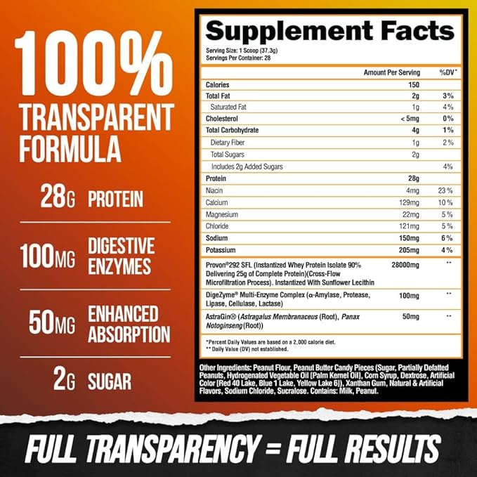 ALPHA LION Superhuman Whey Protein Powder, Great Tasting Pure Whey Protein Isolate, Low Carb, Low Sugar, No Bloat Post Workout, Muscle Recovery & Growth (28 Servings, PB & Gains)