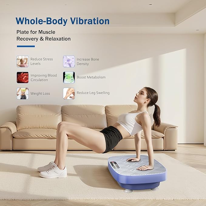 Vibration Plate Exercise Machine, Vibration Plate for Lymphatic Drainage & Body Toning, Whole Body Vibration Plate Platform with Bluetooth, Ultra-Quiet Home Gym Equipment, Resistance Bands