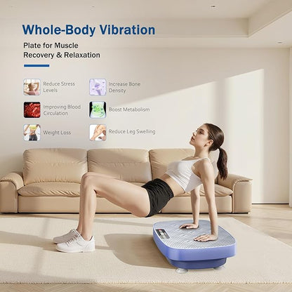Vibration Plate Exercise Machine, Vibration Plate for Lymphatic Drainage & Body Toning, Whole Body Vibration Plate Platform with Bluetooth, Ultra-Quiet Home Gym Equipment, Resistance Bands