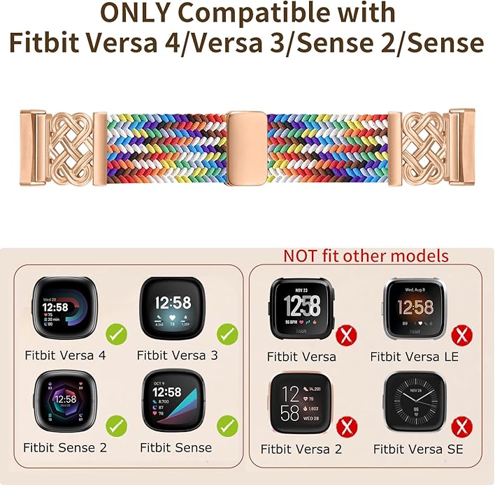 Braided Band Compatible with Fitbit Versa 4 Bands for Woman/Versa 3/Sense 1/Sense 2 Band, Magnetic Clasp Fabric Nylon with Designer Interlock Buckle Straps for Fitbit Versa4/3/Sense1/2