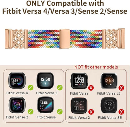 Braided Band Compatible with Fitbit Versa 4 Bands for Woman/Versa 3/Sense 1/Sense 2 Band, Magnetic Clasp Fabric Nylon with Designer Interlock Buckle Straps for Fitbit Versa4/3/Sense1/2