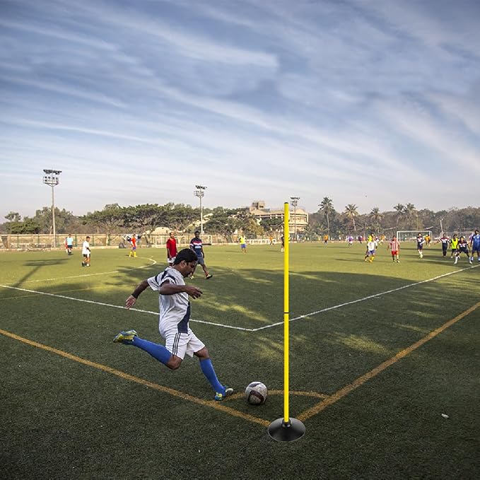 6FT Soccer Agility Poles with Rubber Base Detachable Speed Agility Stick Slalom Speed Training Pole Set for Sports