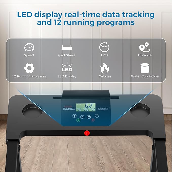 Treadmill with Handles, 2025 Upgraded Small Treadmills Home, Portable Electric Treadmills for Home 300 lbs Capacity,Walking Pad Treadmill,Lightweight Folding Foldable Walking Pad with LED Display