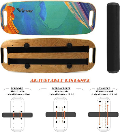 VIVITORY Balance Board Trainer with Handle, Roller Board with Adjustable Stoppers ??3 Different Distance Options 4, 13 and 22 inches, for Hockey, Surfing, Snowboarding, Skateboarding and Skiing