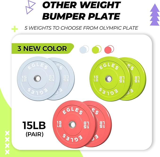EGLES Vibrant Colorful Olympic Weight Plates, Rubber Barbell Plates, 2-inch Standard Virgin Rubber Bumper Plate 10 15 25 35 45LB for Home Gym Weightlifting, Strength Training, Fit Workouts