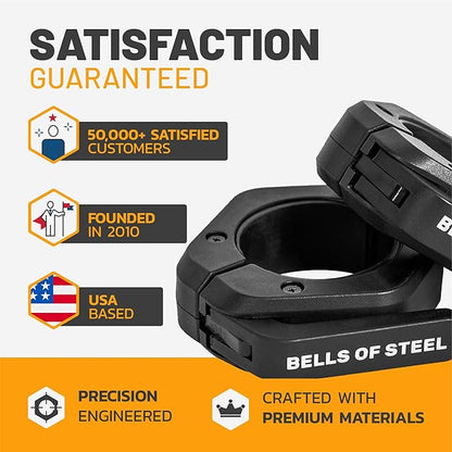 Magnetic Barbell Collars [Bells of Steel] Premium Weight Bar Clamps, Quick Release Barbell Clips, Olympic Barbell Clamps, High Strength Nylon Gym Clips, Pair, Black