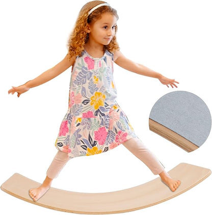 Glintoper 27.5-Inch Wooden Wobble Balance Board - Kid-Friendly Yoga and Body Training Toy