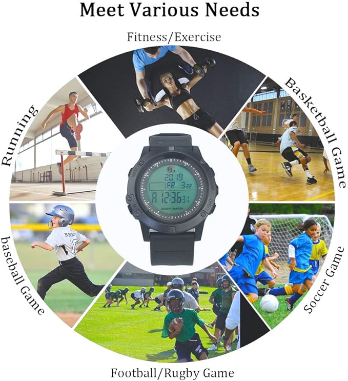 FCXJTU Digital Sports Stopwatch Timer 10/100 Lap Split Memory Stopwatch Calendar Alarm, Pace Mode with 3-Row Extra Large Screen Water Resistant Includes Battery, Lanyard for P.E Referee Coaches