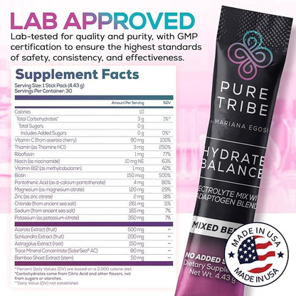 Electrolytes Powder Packets - Sugar Free Hydration Powder Drink Mix Loaded with 6 B Vitamins & Minerals - Energy Drink for Muscle and Mood Support - Mixed Berry Flavor - 30 Servings