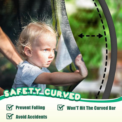 Trampoline 12FT 14FT 15FT 16FT for Kids/Adults - Outdoor Recreational with Enclosure Net Curved Poles and Ladder, Heavy Duty Anti-Rust Coating, ASTM Approval