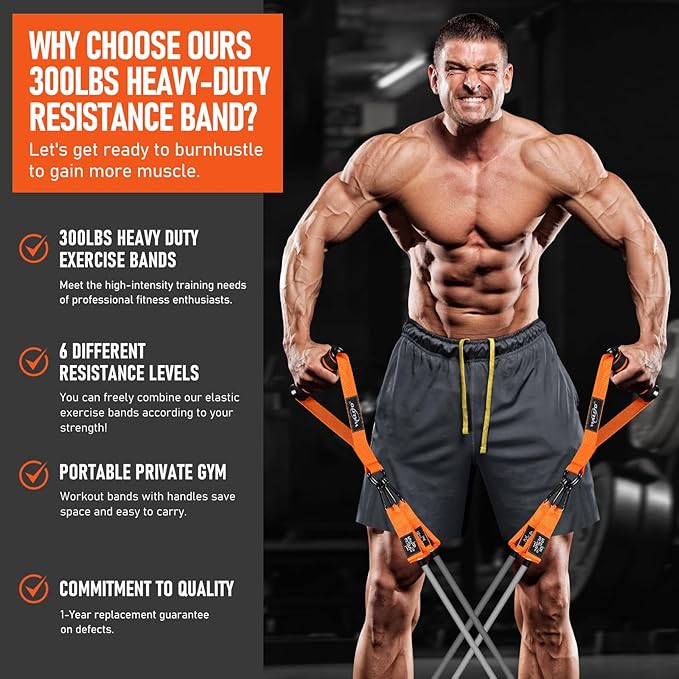 WALITO Resistance Bands Set - Exercise Bands with Handles, Door Anchor, Legs Ankle Straps, for Heavy Resistance Training, Physical Therapy, Muscle Training, Yoga, Home Workouts, Gym Equipment